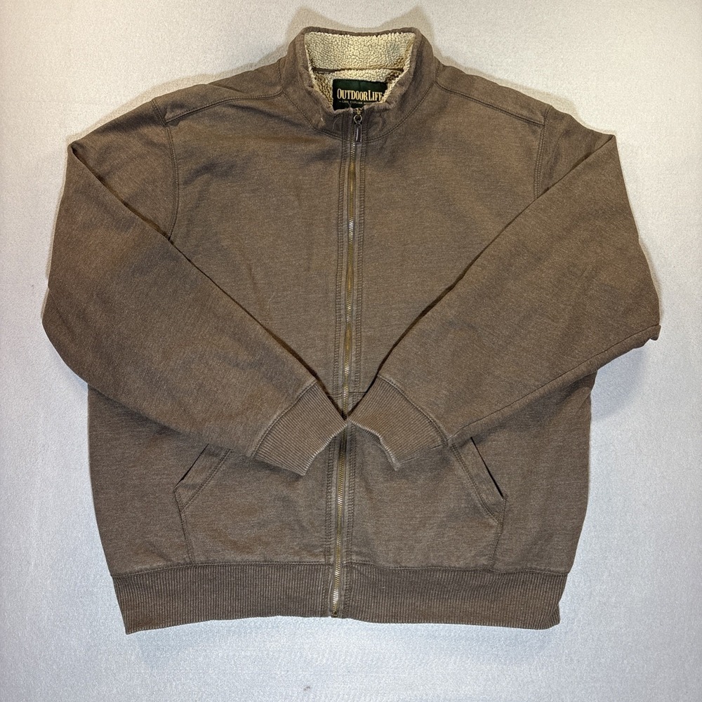 Outdoor Life Mens Sweatshirt Jacket Sherpa Fleece Lined Full Zip Pockets Size XL